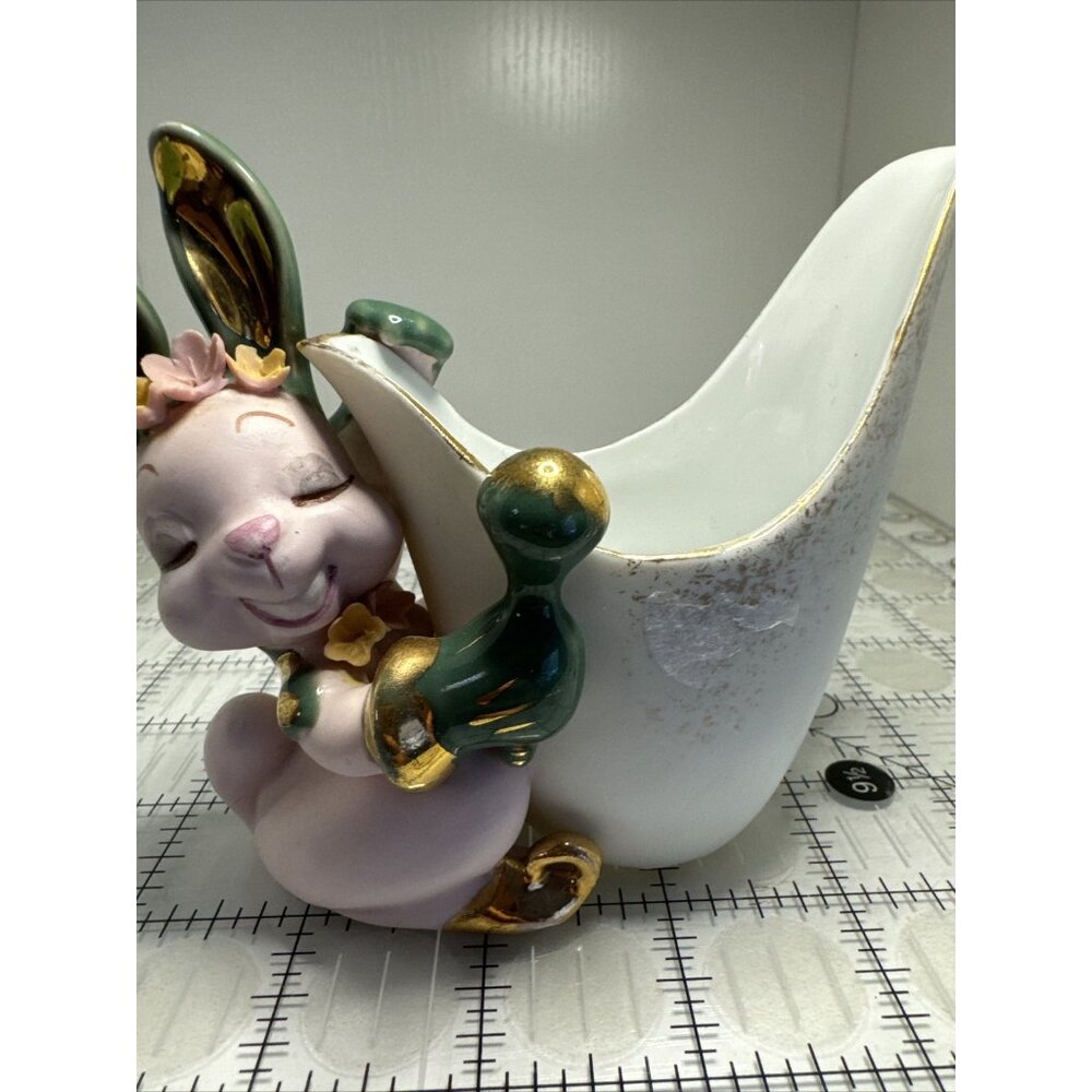 Vintage LEFTON Pink Bunny Rabbit Creamer/Planter Easter Anthropomorphic - Picture 6 of 16